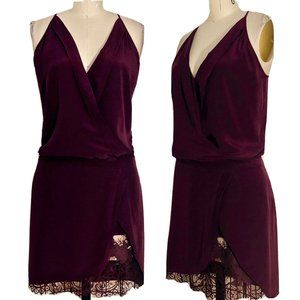 Mason Wine Silk & Lace Wrap Front Cocktail Dress